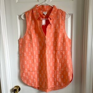 J. Crew Coral Pineapple-Print Sleeveless Collared Blouse